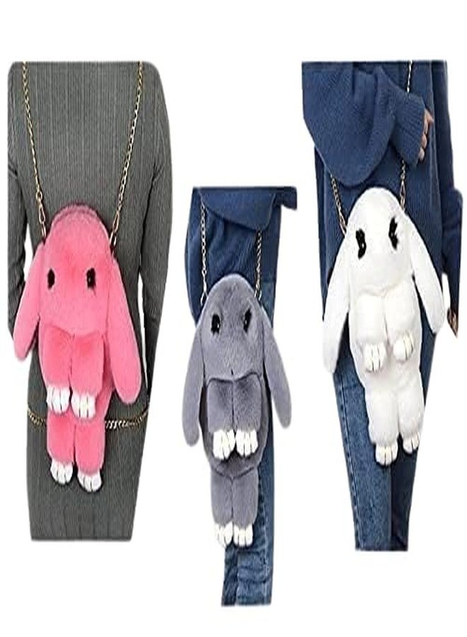 RK RETAILER حقيبة ظهر ناعمة محشوة من الفرو الصناعي على شكل أرنب من RK RETAILER للنساء والفتيات، حقيبة كتف على شكل أرنب، حقيبة يد كروس بودي، حقيبة ظهر للسفر (الحجم: 32 سم) (التصميم - 3) - Image 1